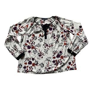 Tommy Hilfiger Womens/Teen White Floral Long Sleeve Blouse Size XL Flowy Boho